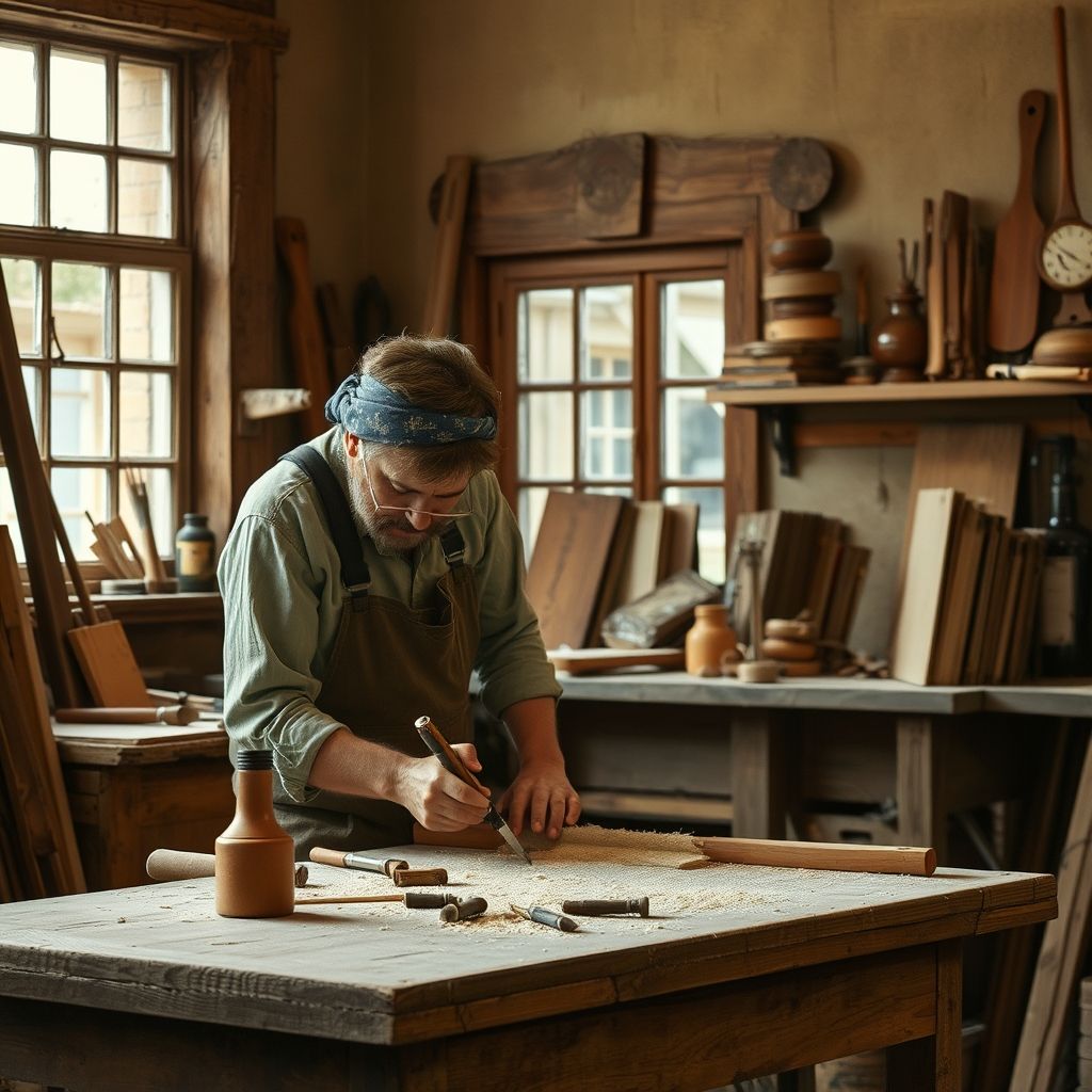 Artisan travaillant le bois dans un atelier